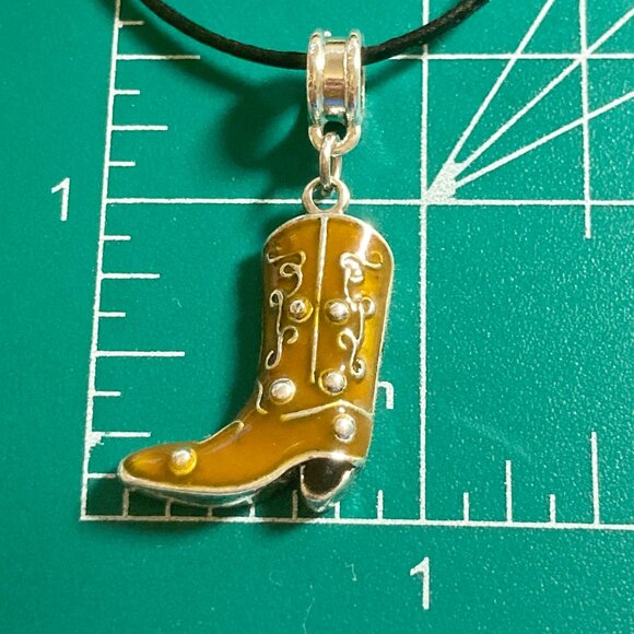 Cowboy Boot Necklace Cowgirl Brown Enamel Country Western Black Cord 16-18" - Picture 8 of 9